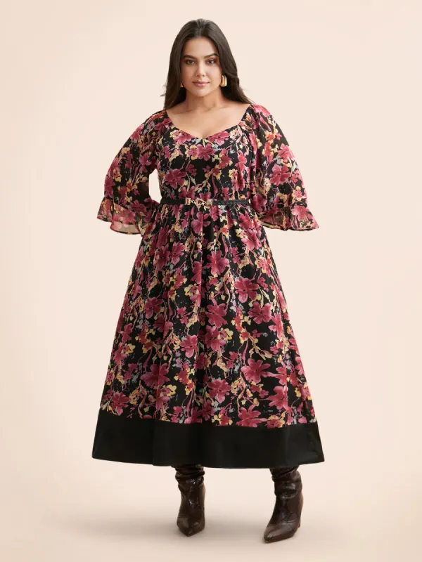 Heart Neckline Floral Mesh Patchwork Dress sold by Bloomchic