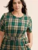 Round Neck Plaid Belted Midi Dress sold by Bloomchic