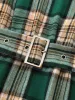 Round Neck Plaid Belted Midi Dress sold by Bloomchic