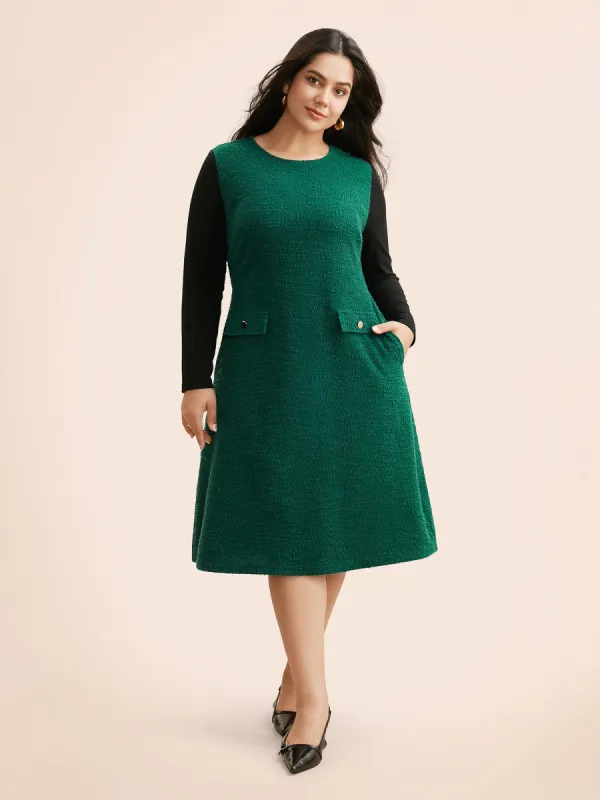 Textured Patchwork Flap Detail Dress sold by Bloomchic
