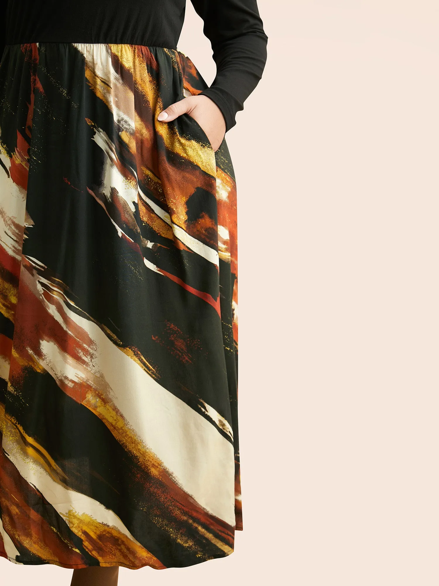 V Neck Brush Print Patchwork Dress sold by Bloomchic product image thumbnail 4