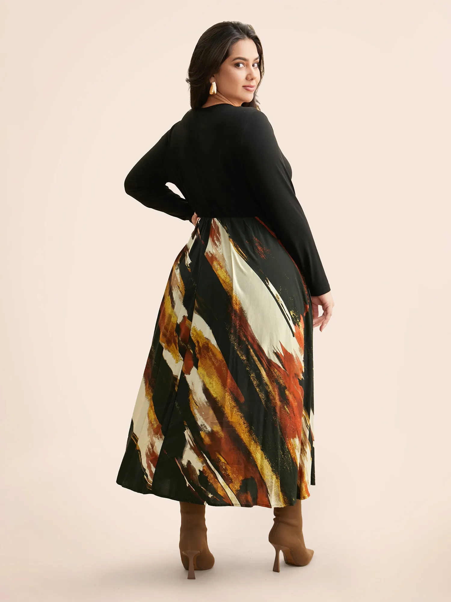 V Neck Brush Print Patchwork Dress sold by Bloomchic product image thumbnail 3