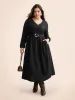 V Neck Button Detail Belted Dress sold by Bloomchic