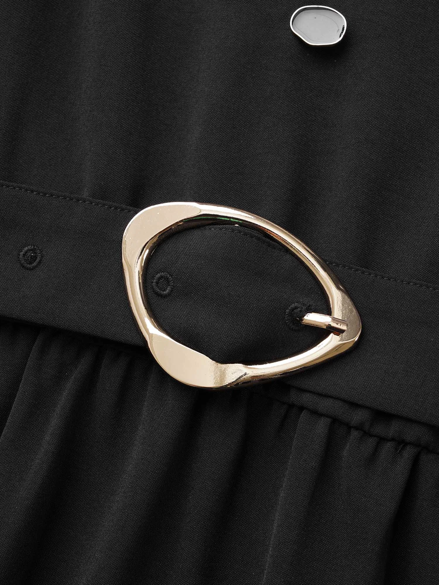 V Neck Button Detail Belted Dress sold by Bloomchic product image thumbnail 5