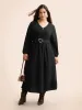 V Neck Button Detail Belted Dress sold by Bloomchic