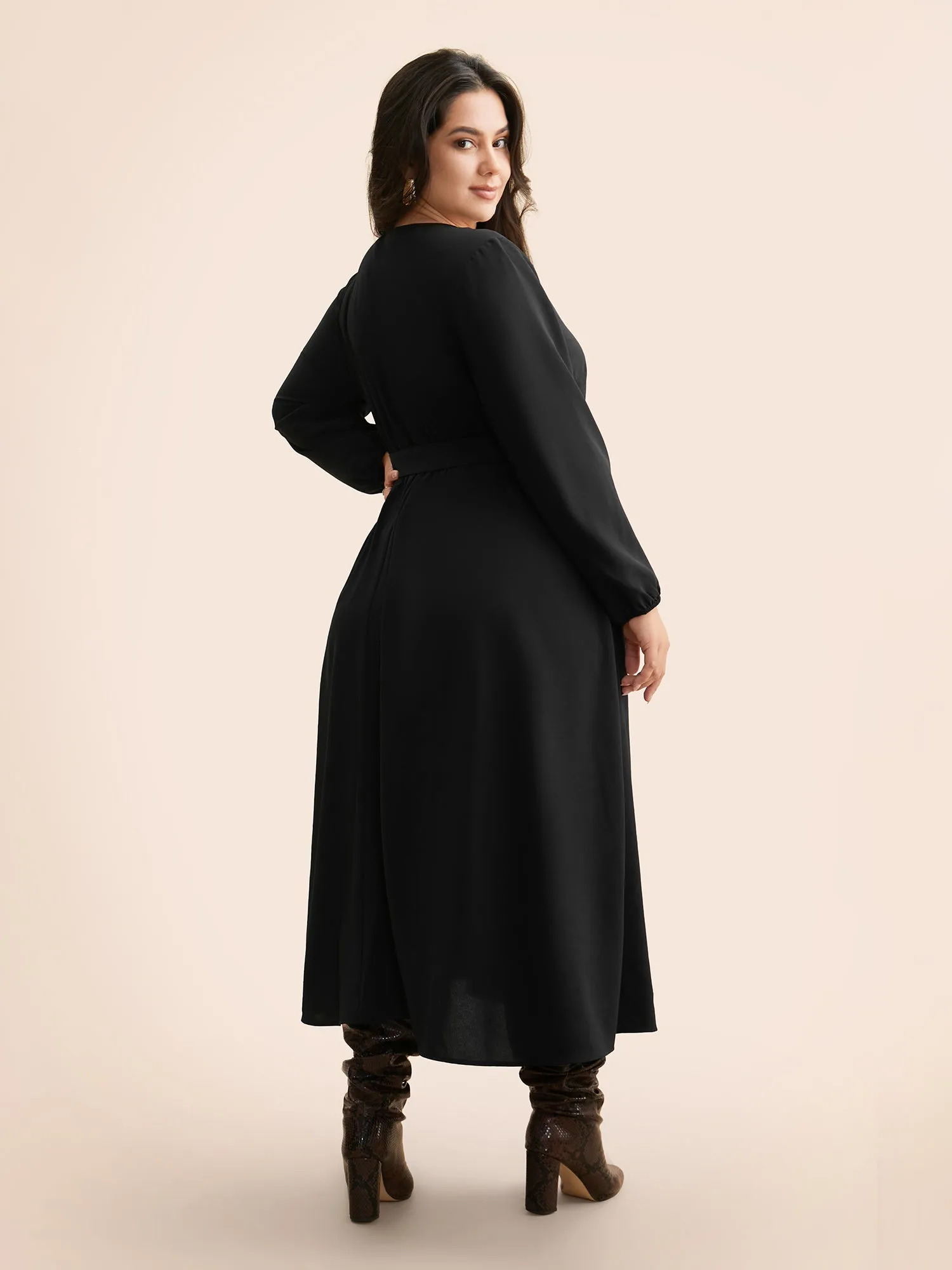 V Neck Button Detail Belted Dress sold by Bloomchic product image thumbnail 4