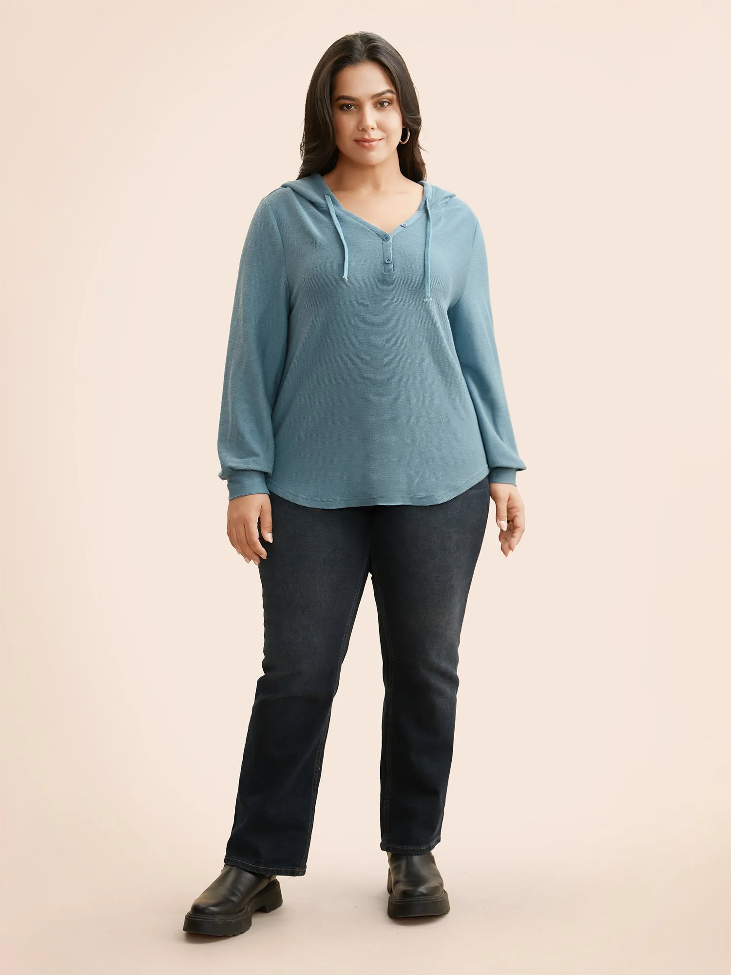 Solid Rib Knit Hooded Drawstring T-shirt sold by Bloomchic product image thumbnail 4