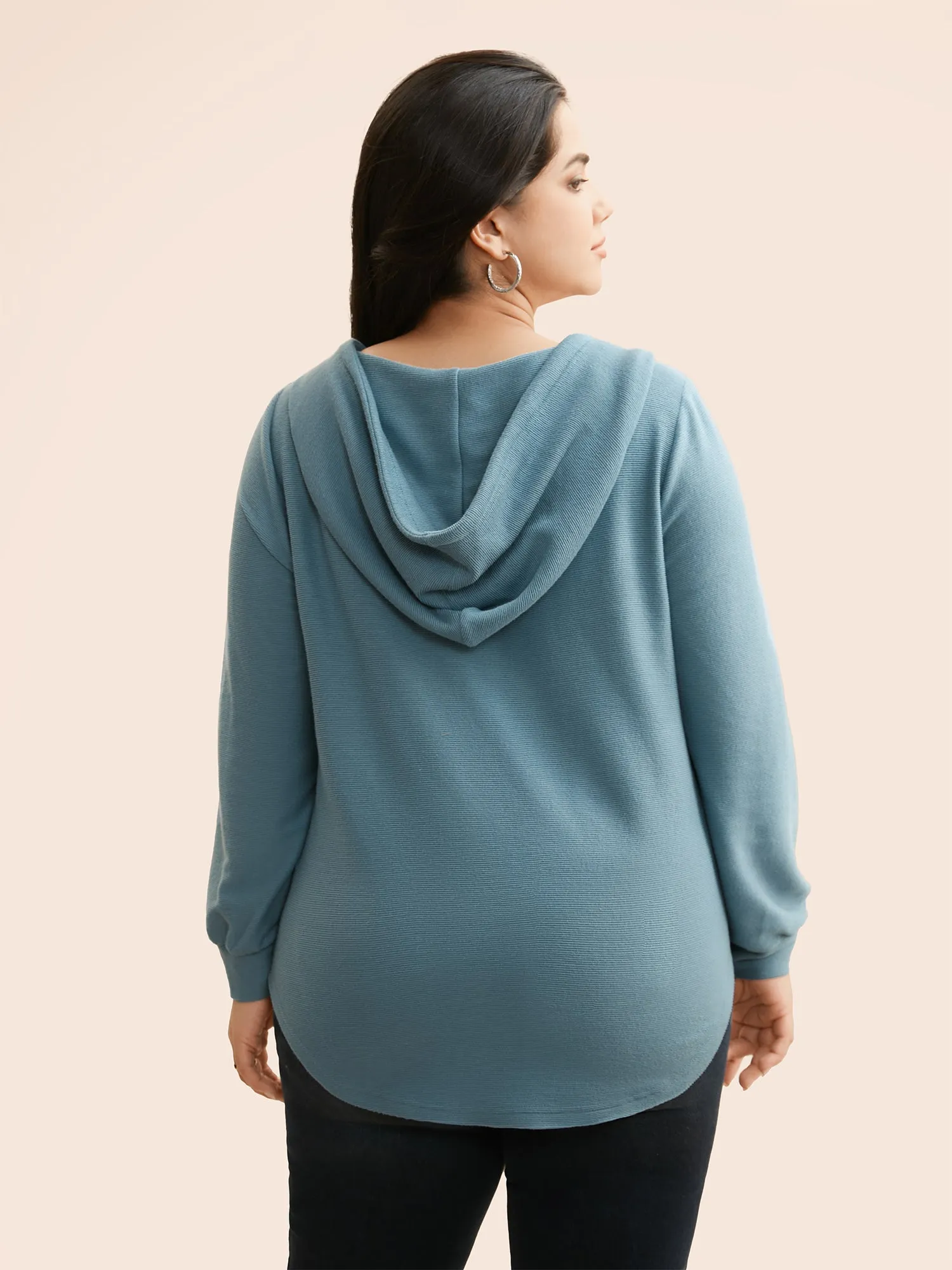 Solid Rib Knit Hooded Drawstring T-shirt sold by Bloomchic product image thumbnail 2