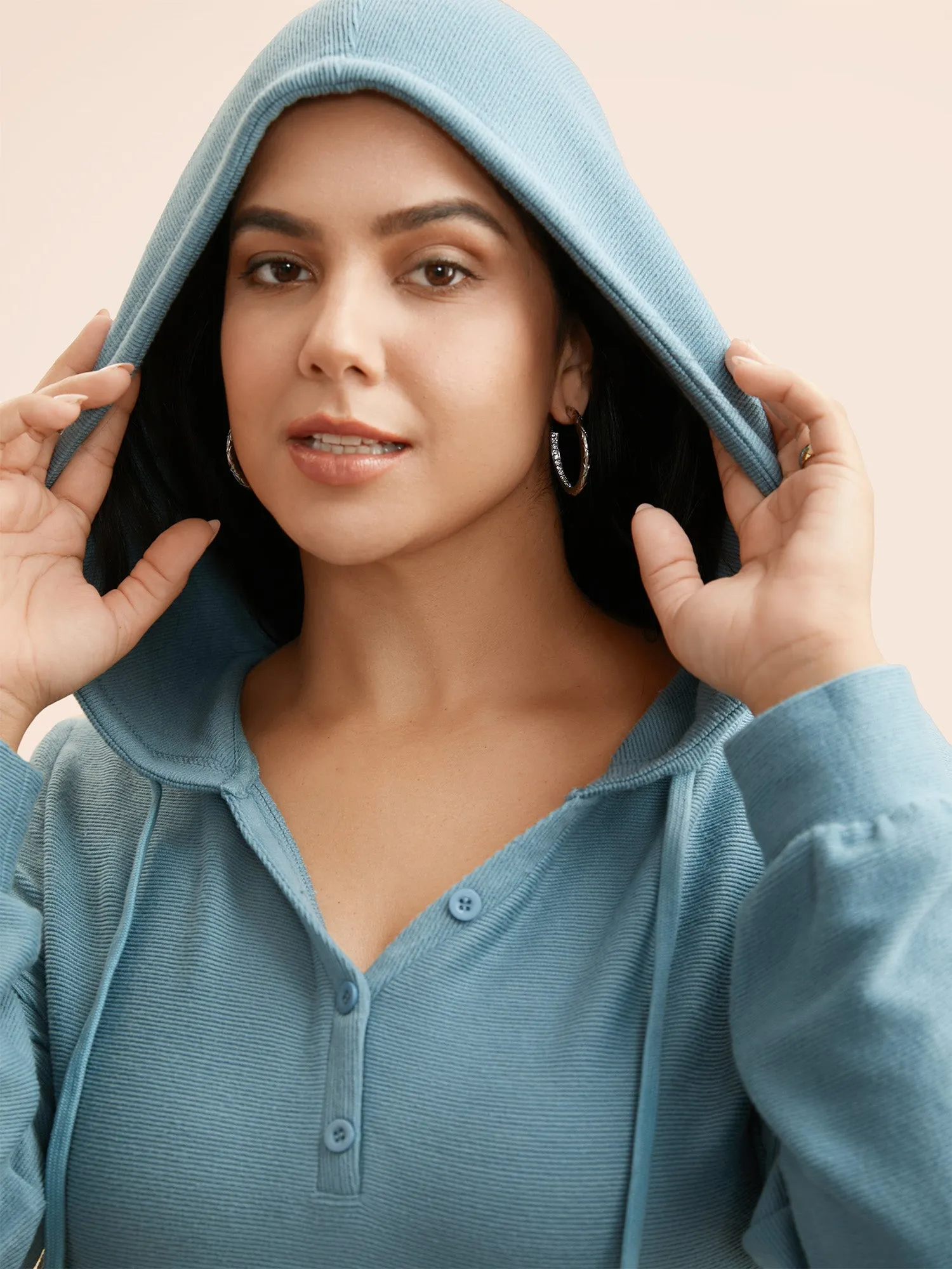 Solid Rib Knit Hooded Drawstring T-shirt sold by Bloomchic product image thumbnail 3