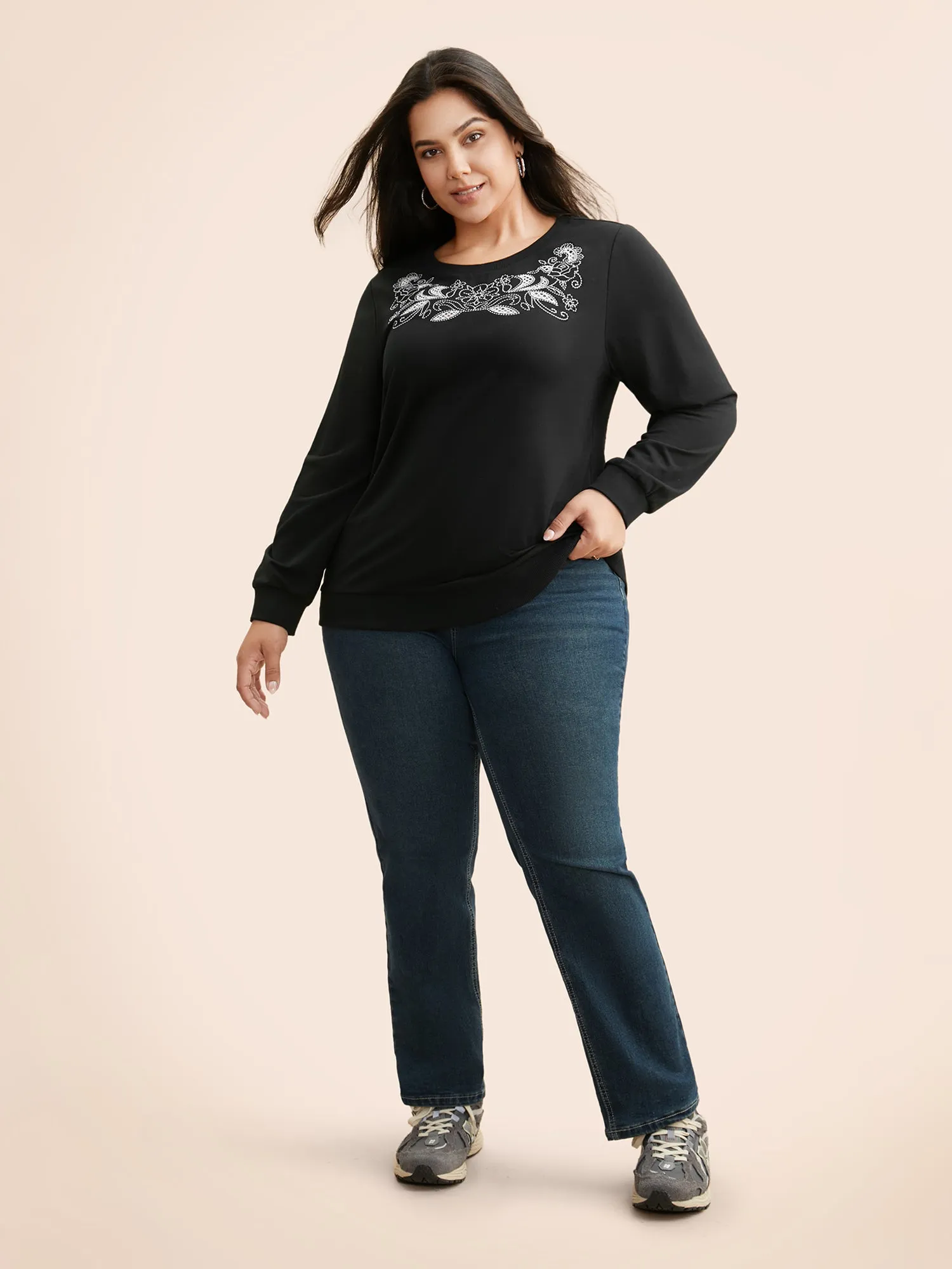 Broderie Anglaise Round Neck Sweatshirt sold by Bloomchic product image thumbnail 3