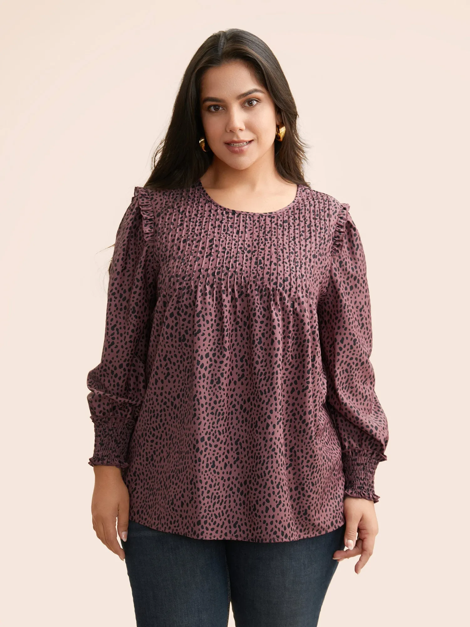 Leopard Print Ruffles Shirred Blouse sold by Bloomchic product image thumbnail 2