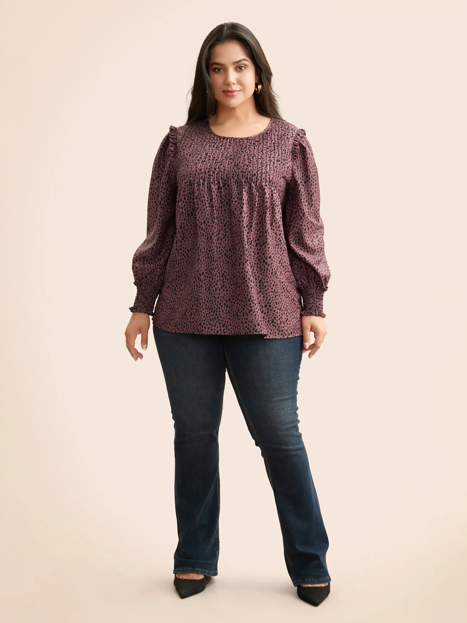 Leopard Print Ruffles Shirred Blouse sold by Bloomchic product image thumbnail 3