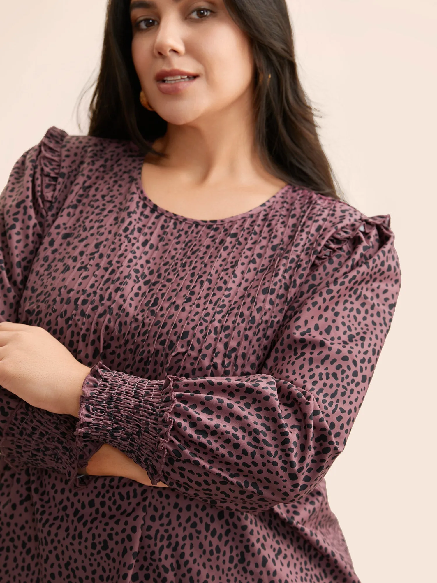 Leopard Print Ruffles Shirred Blouse sold by Bloomchic