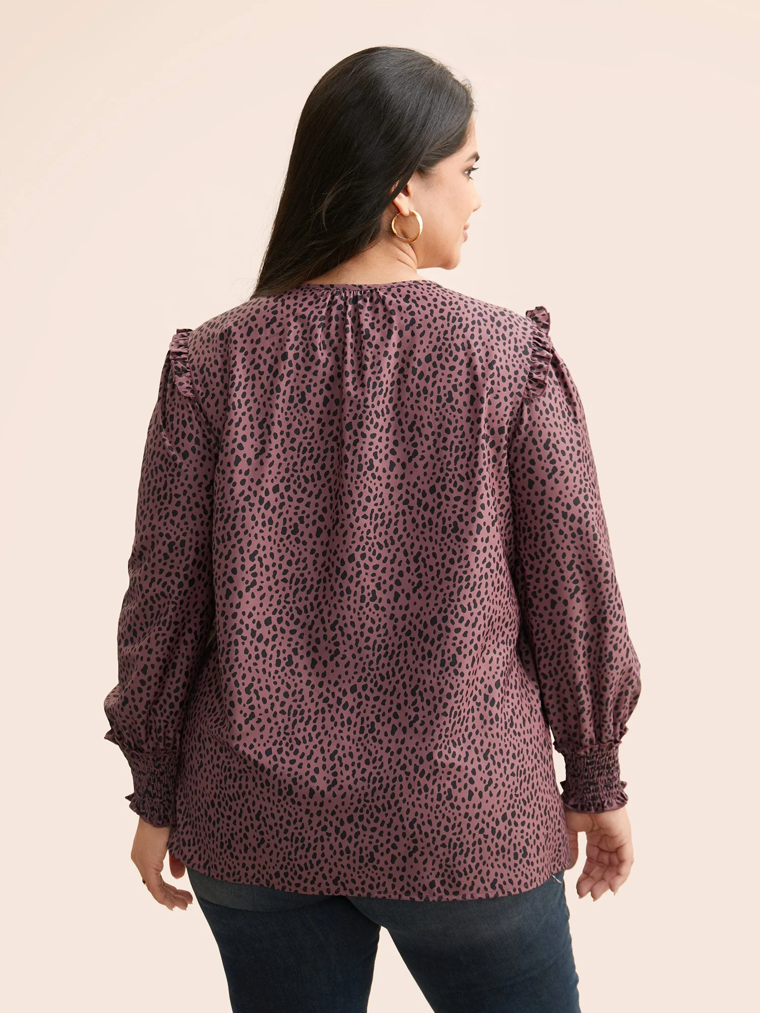 Leopard Print Ruffles Shirred Blouse sold by Bloomchic product image thumbnail 4