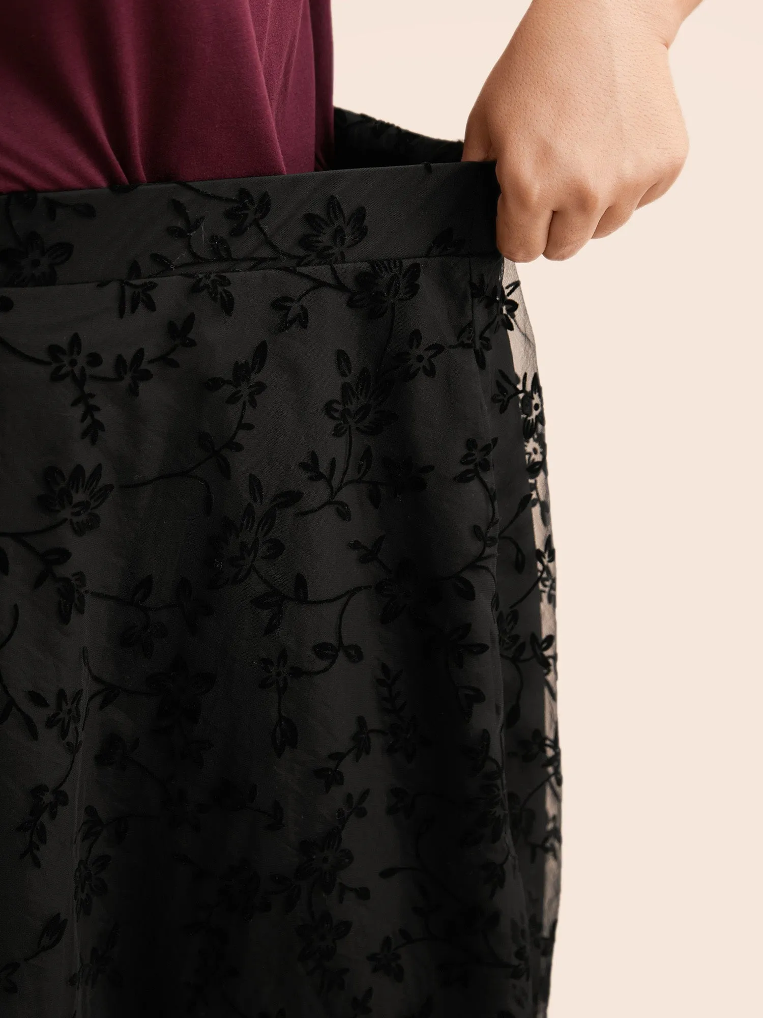 Floral Embroidered Mesh Pocket Skirt sold by Bloomchic product image thumbnail 5