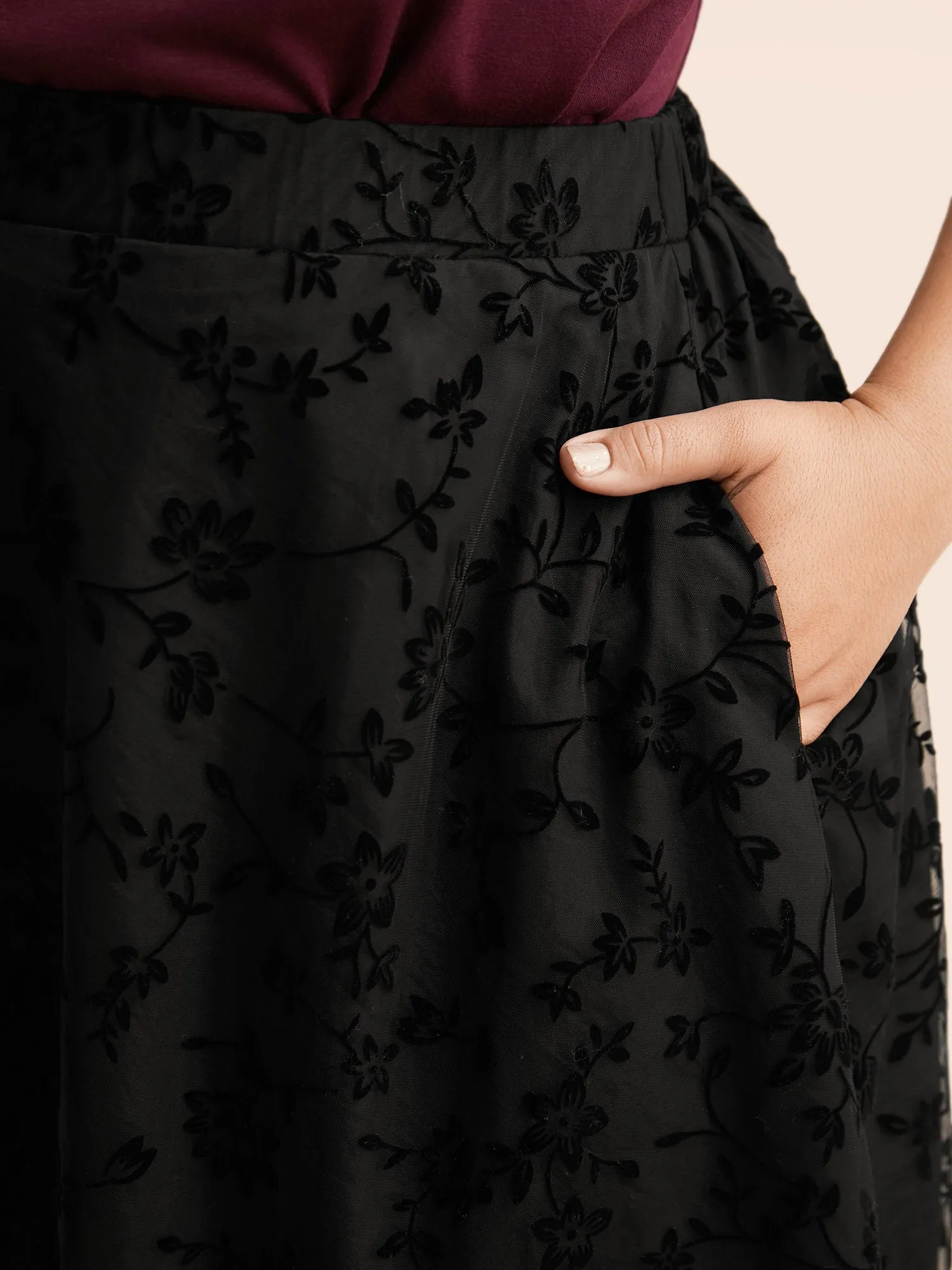 Floral Embroidered Mesh Pocket Skirt sold by Bloomchic product image thumbnail 4