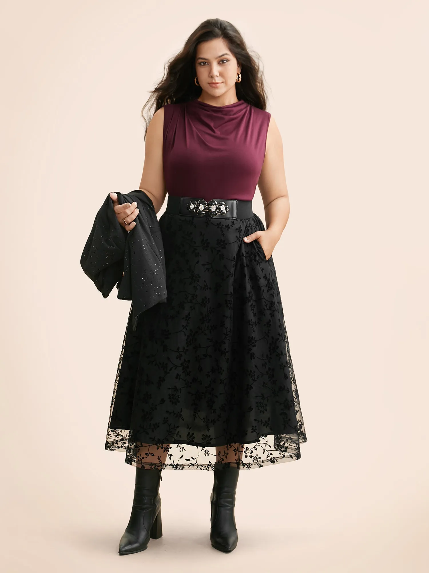 Floral Embroidered Mesh Pocket Skirt sold by Bloomchic product image thumbnail 2