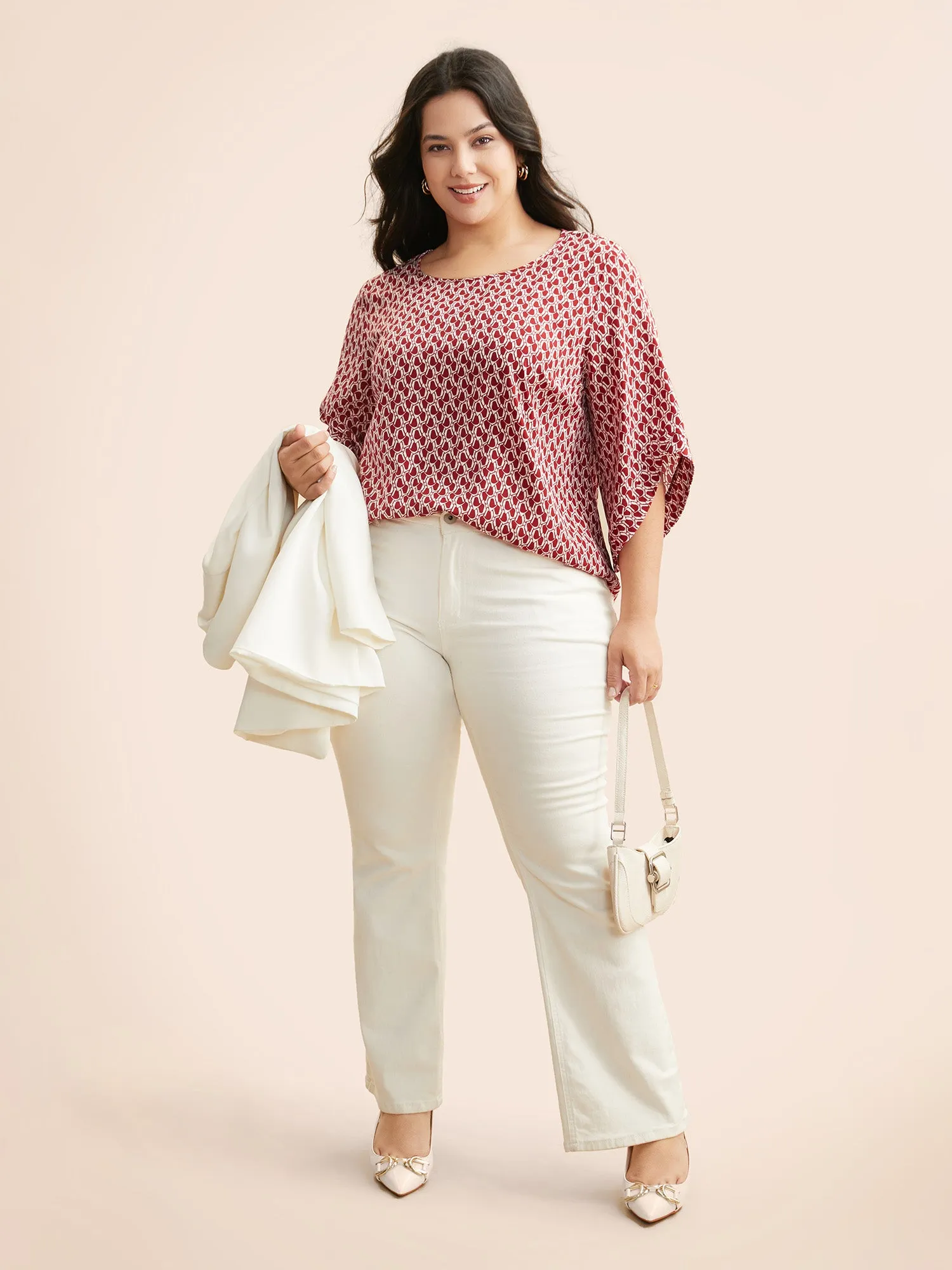 Geometric Round Neck Bell Sleeve Blouse sold by Bloomchic product image thumbnail 2