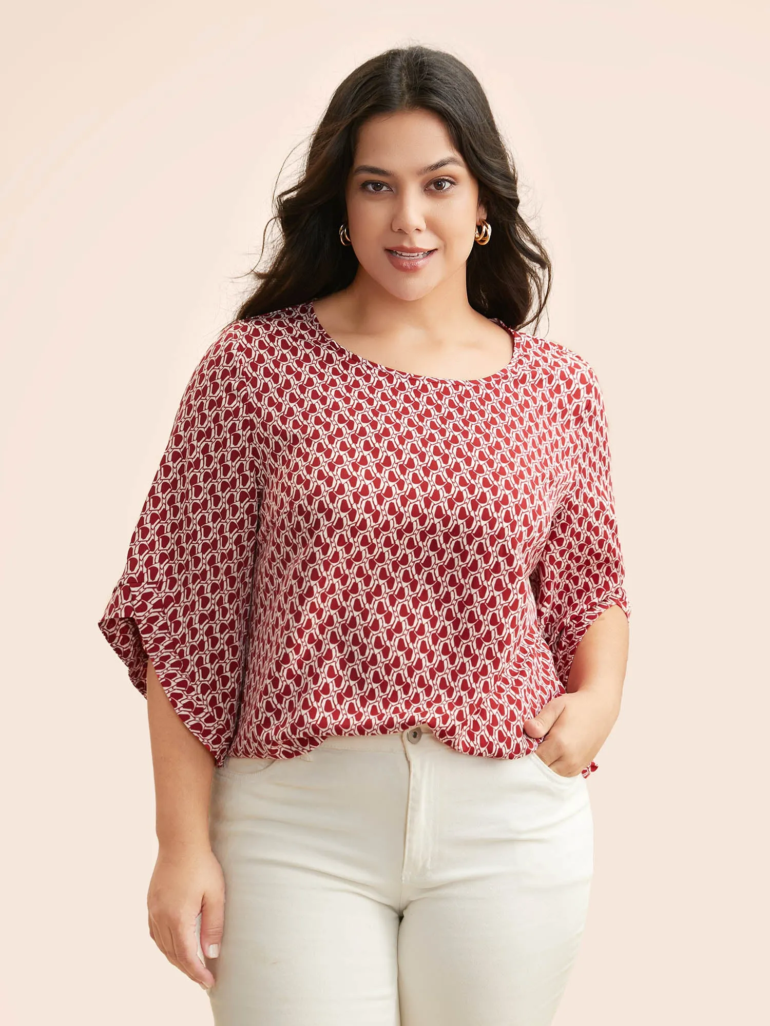 Geometric Round Neck Bell Sleeve Blouse sold by Bloomchic product image thumbnail 4