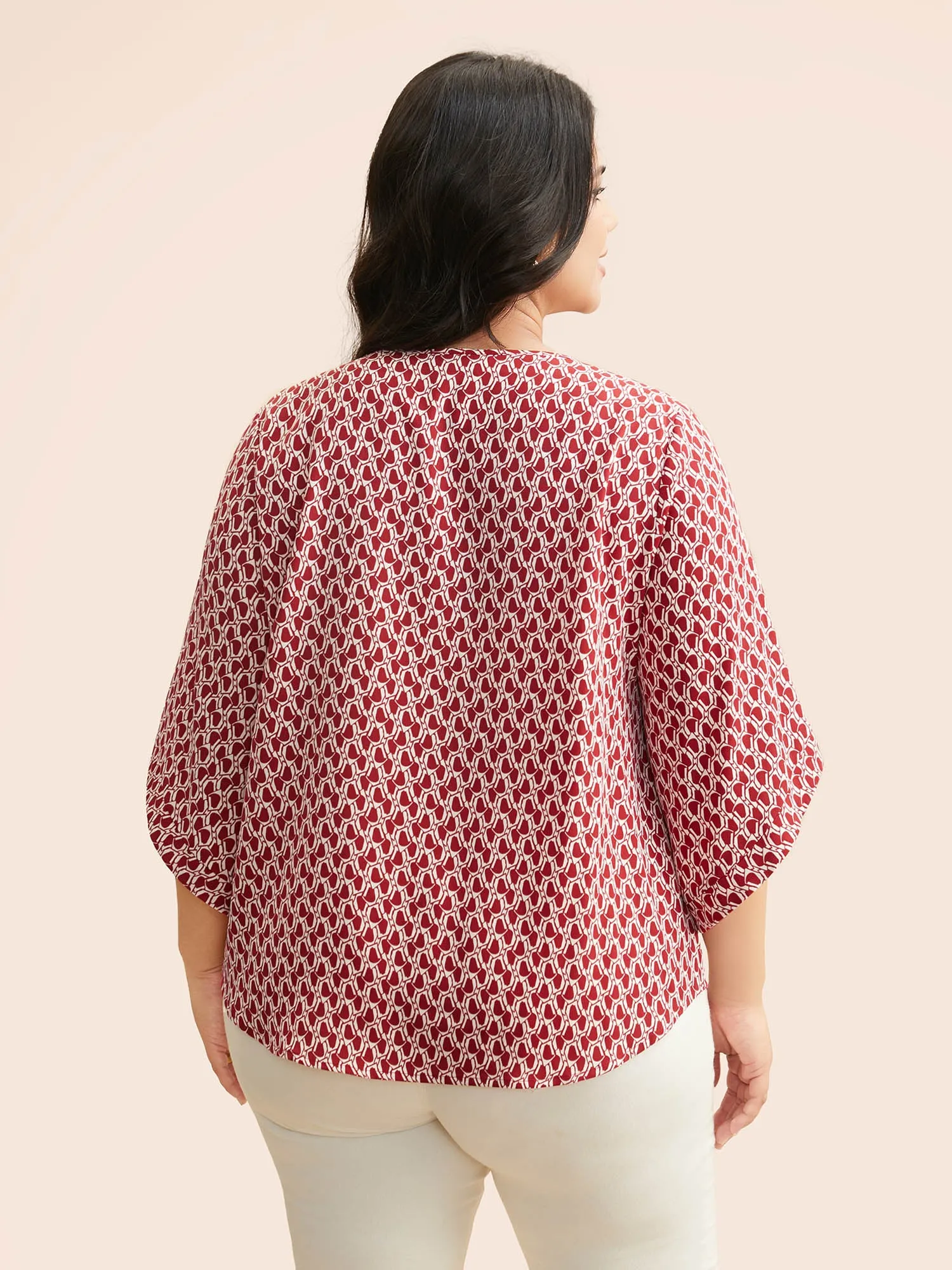 Geometric Round Neck Bell Sleeve Blouse sold by Bloomchic product image thumbnail 5