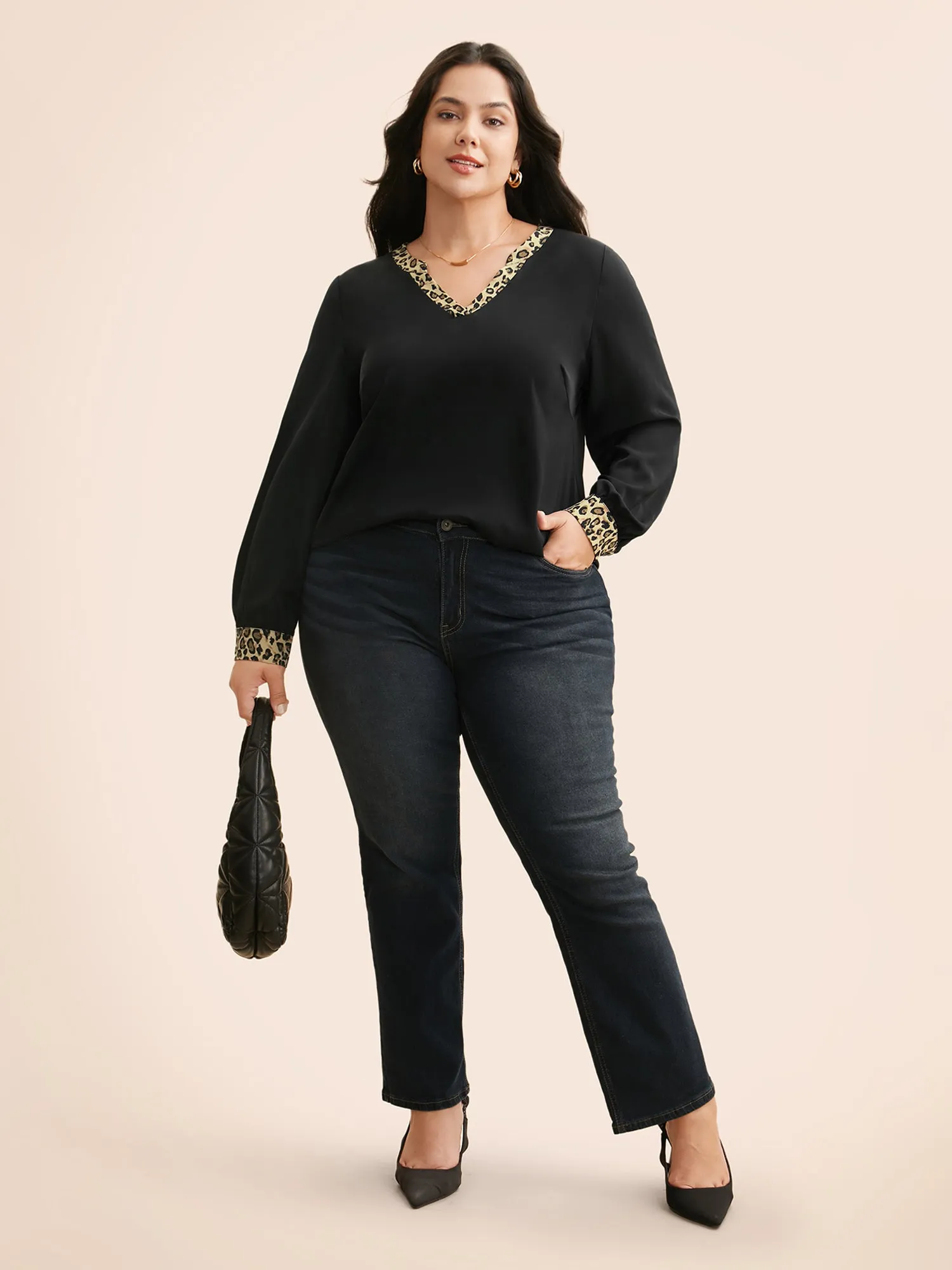 V Neck Leopard Print Patchwork Blouse sold by Bloomchic product image thumbnail 2