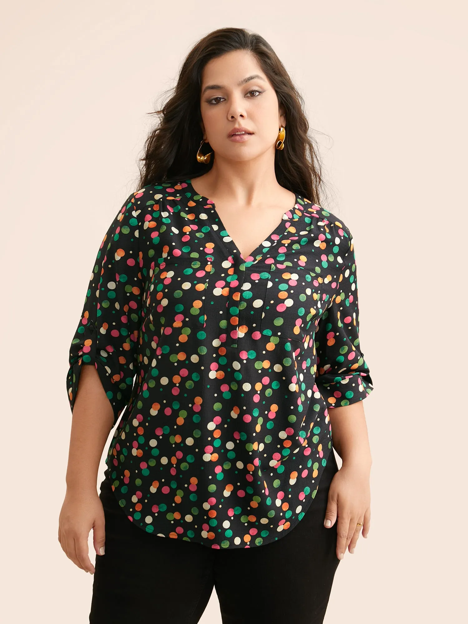 Color Polka Dot Patch Pocket Blouse sold by Bloomchic product image thumbnail 3