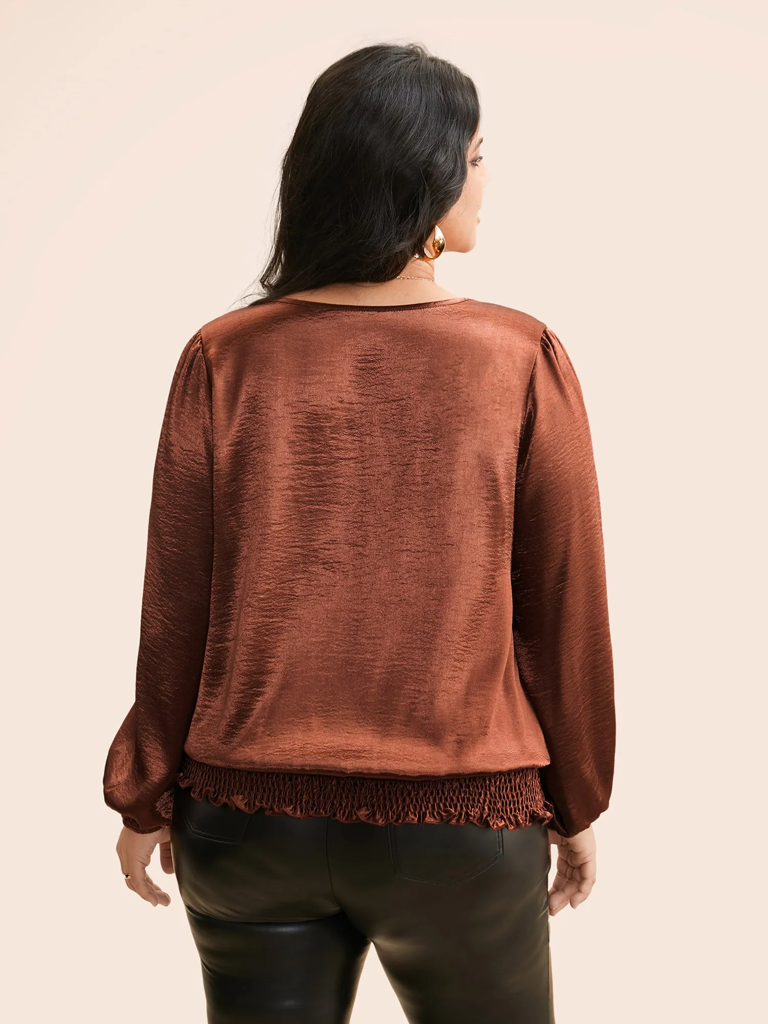 Overlap Collar Shirred Lace Trim Blouse sold by Bloomchic product image thumbnail 4