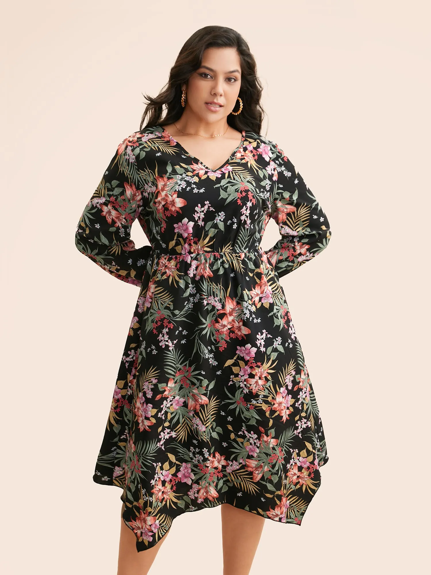 V Neck Floral Asymmetrical Hem Dress sold by Bloomchic product image thumbnail 3