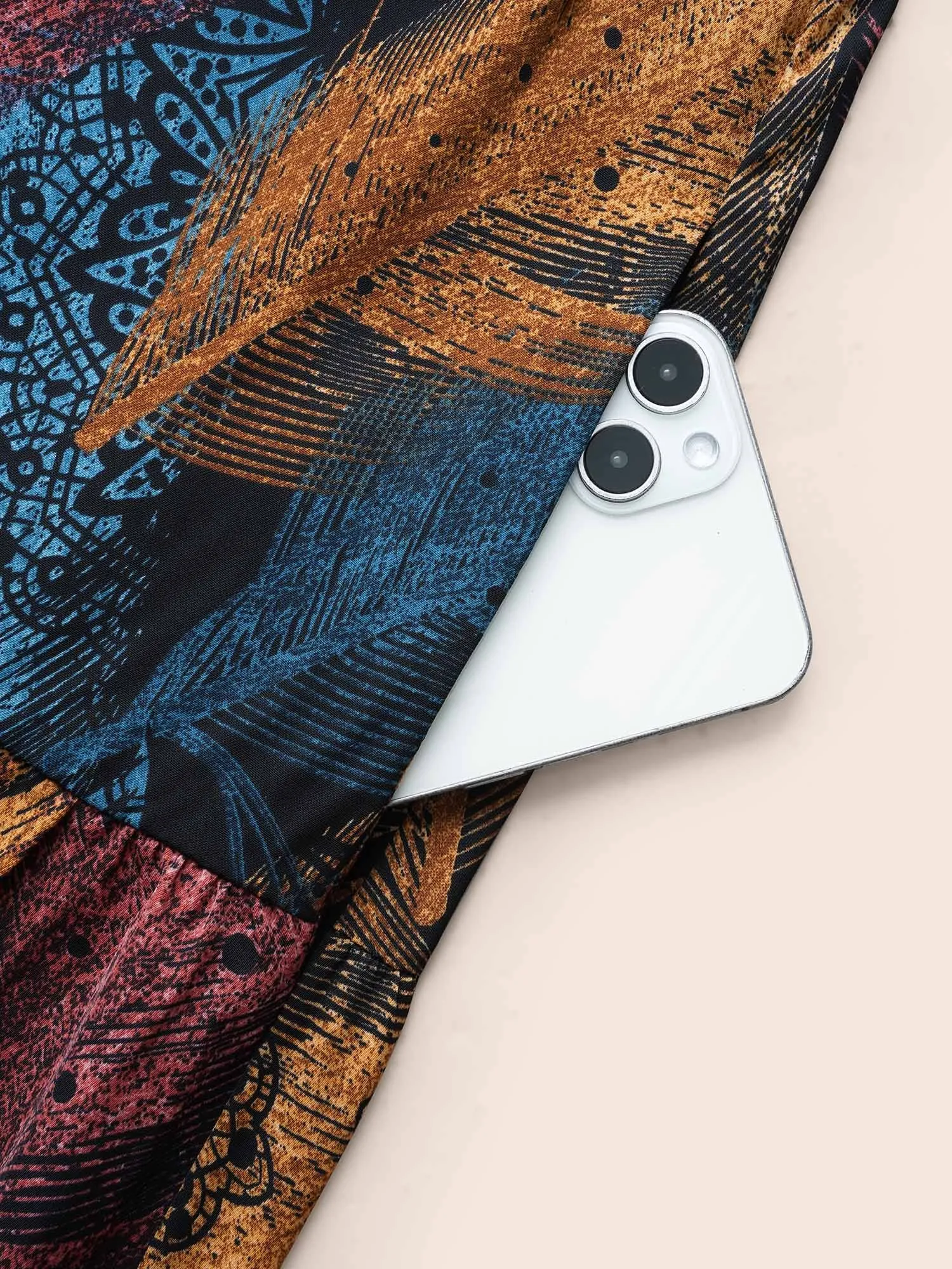 Feather Print Shirred Lantern Sleeve Dress sold by Bloomchic product image thumbnail 5