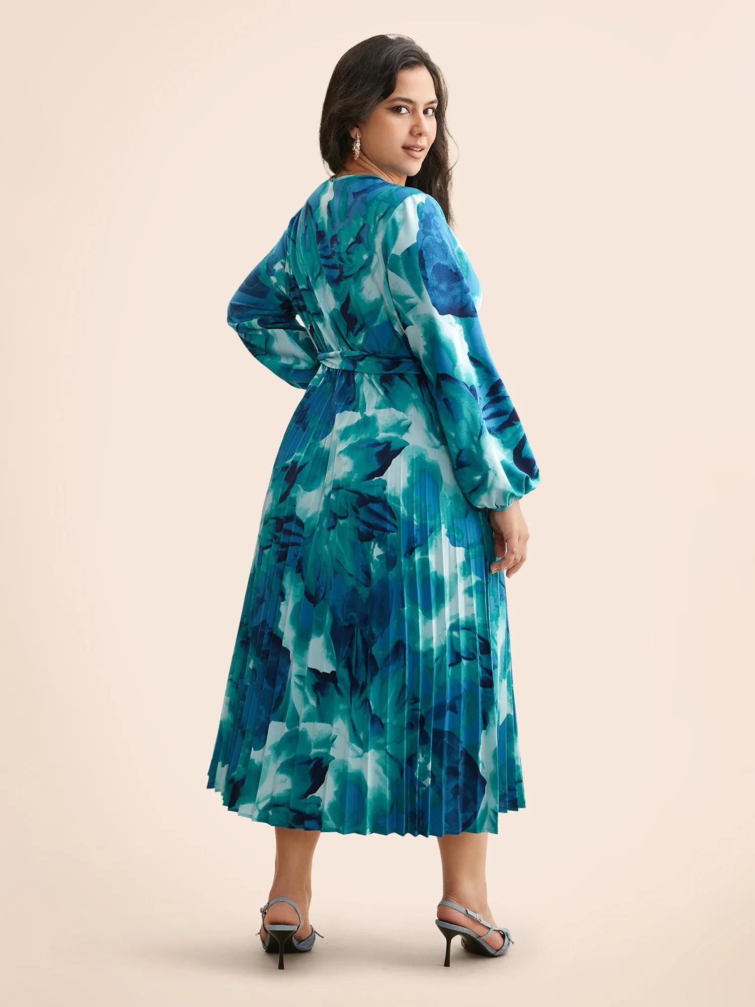 Watercolor Floral Pleated Belted Dress sold by Bloomchic product image thumbnail 5