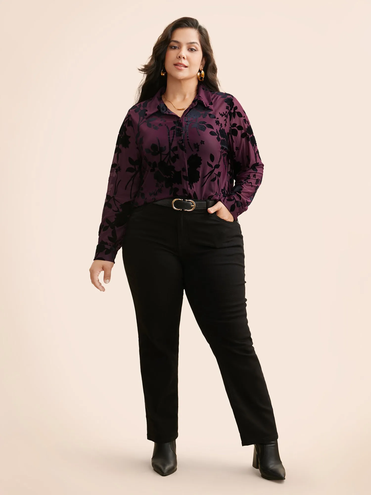 Silhouette Floral Print Flocking Gathered Shirt sold by Bloomchic product image thumbnail 2