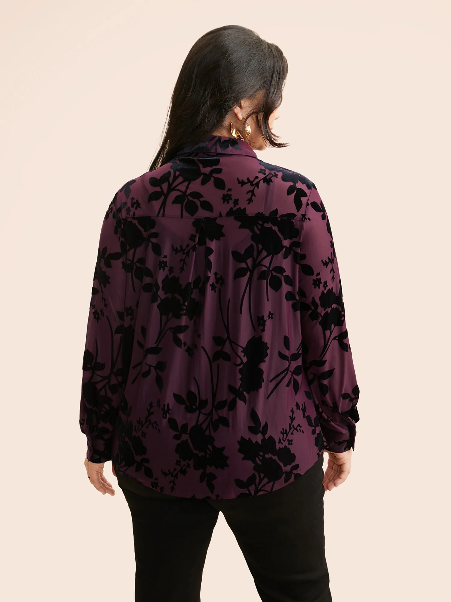 Silhouette Floral Print Flocking Gathered Shirt sold by Bloomchic product image thumbnail 4