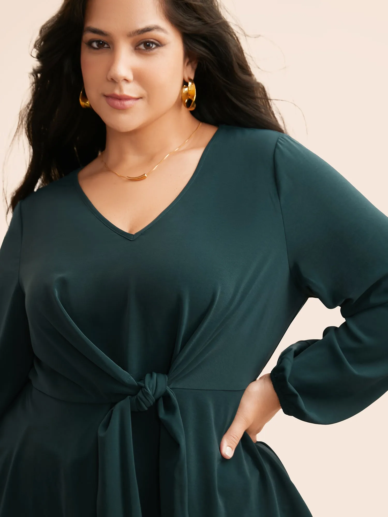 V Neck Tie Knot Gathered Blouse sold by Bloomchic product image thumbnail 3