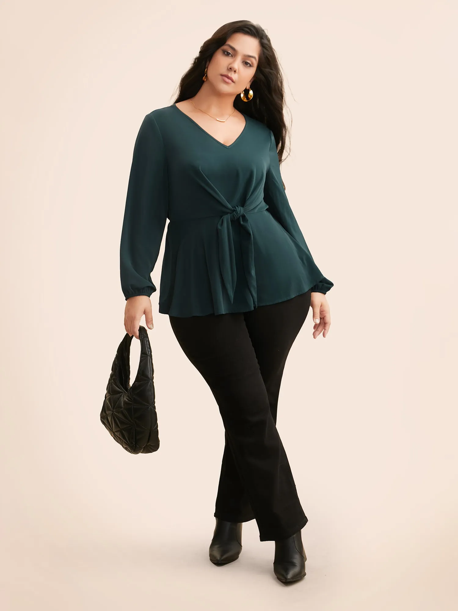 V Neck Tie Knot Gathered Blouse sold by Bloomchic product image thumbnail 2