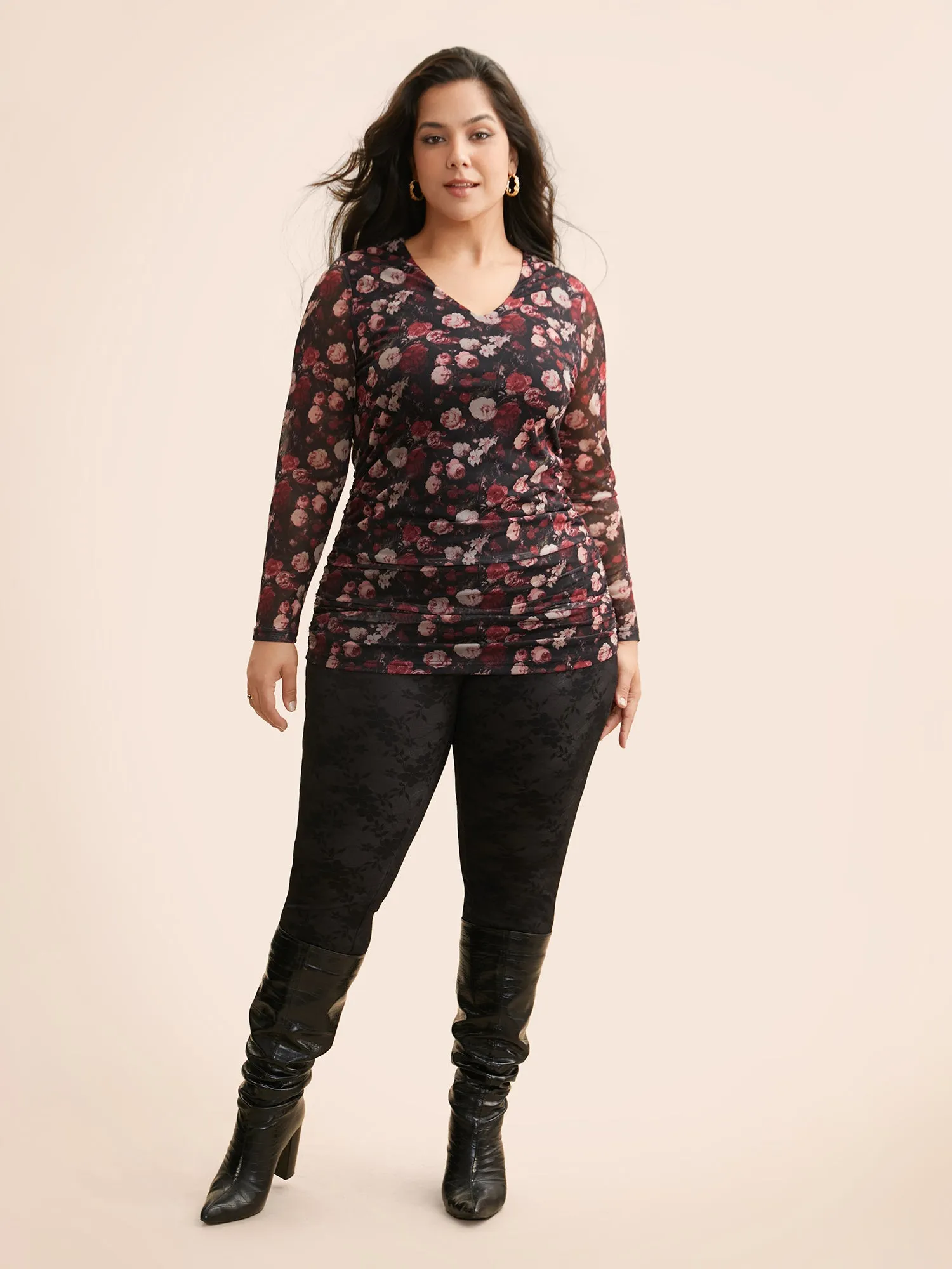 Floral V Neck Gathered T-shirt sold by Bloomchic product image thumbnail 4