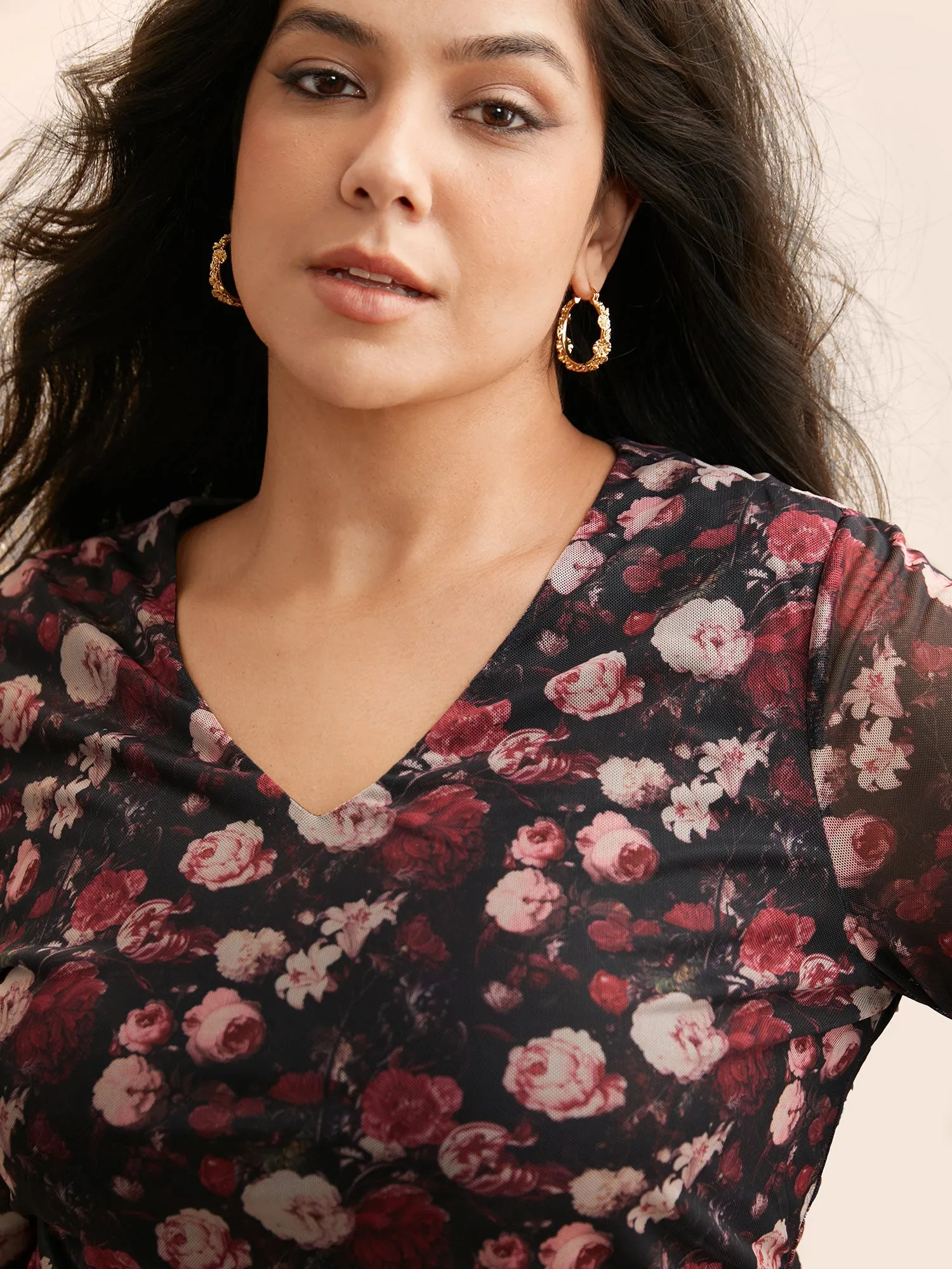 Floral V Neck Gathered T-shirt sold by Bloomchic product image thumbnail 2