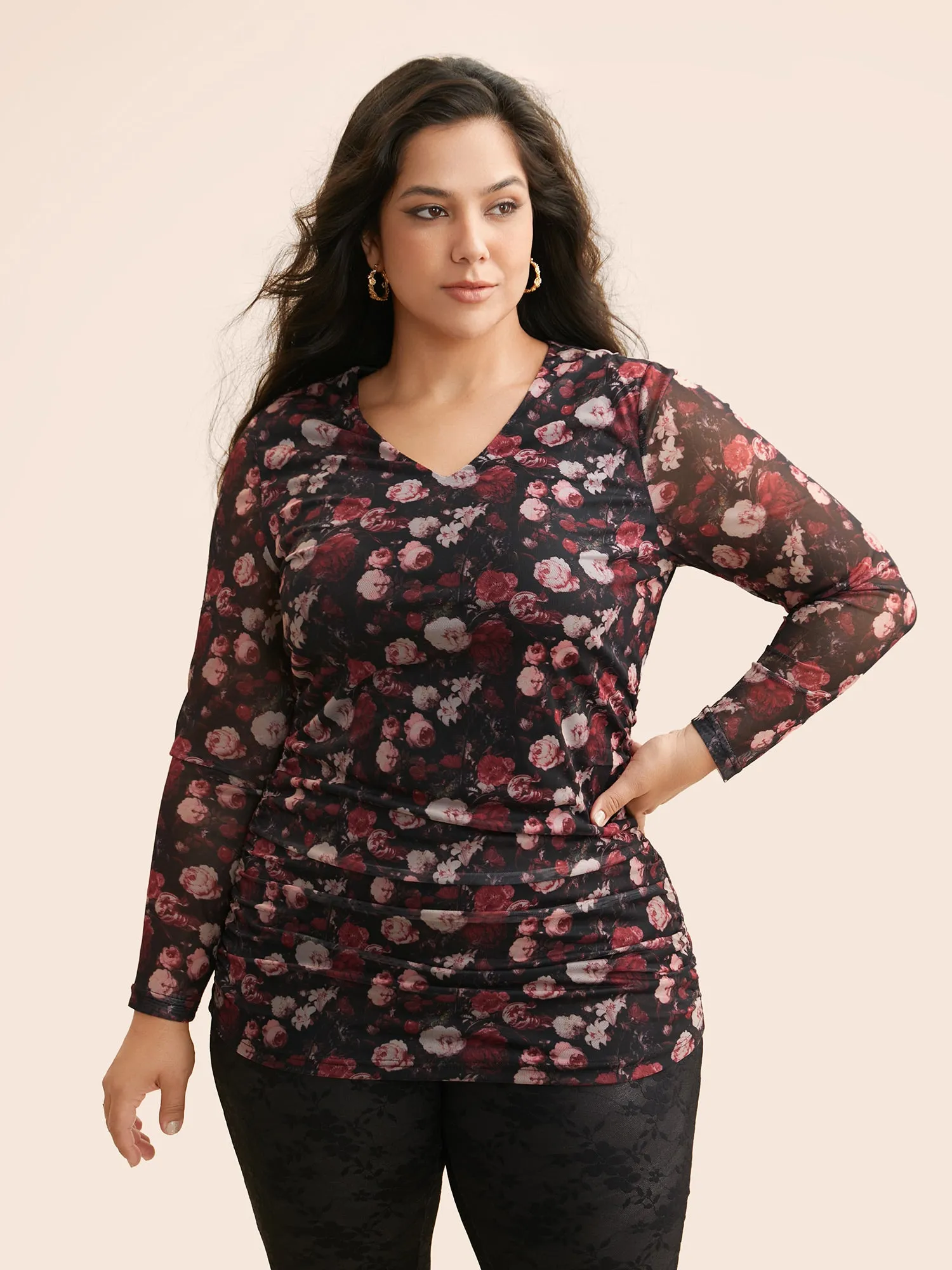 Floral V Neck Gathered T-shirt sold by Bloomchic product image thumbnail 3