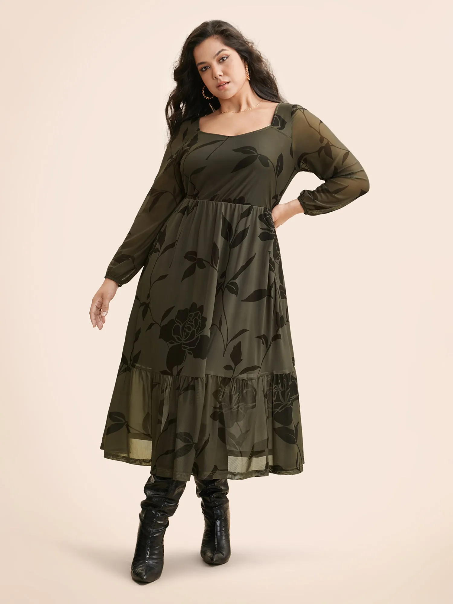 Silhouette Floral Print Heart Neckline Dress sold by Bloomchic product image thumbnail 3