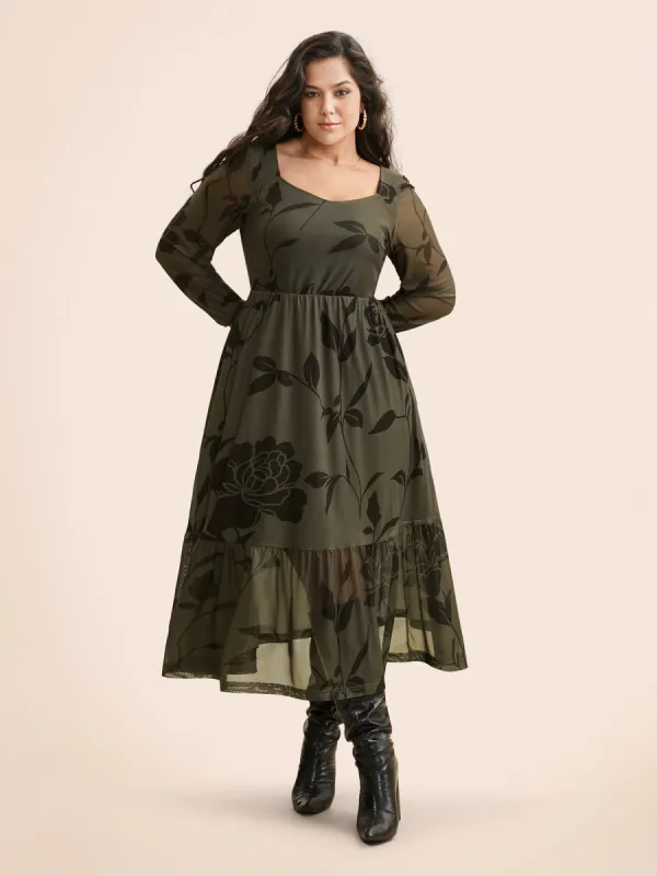 Silhouette Floral Print Heart Neckline Dress sold by Bloomchic