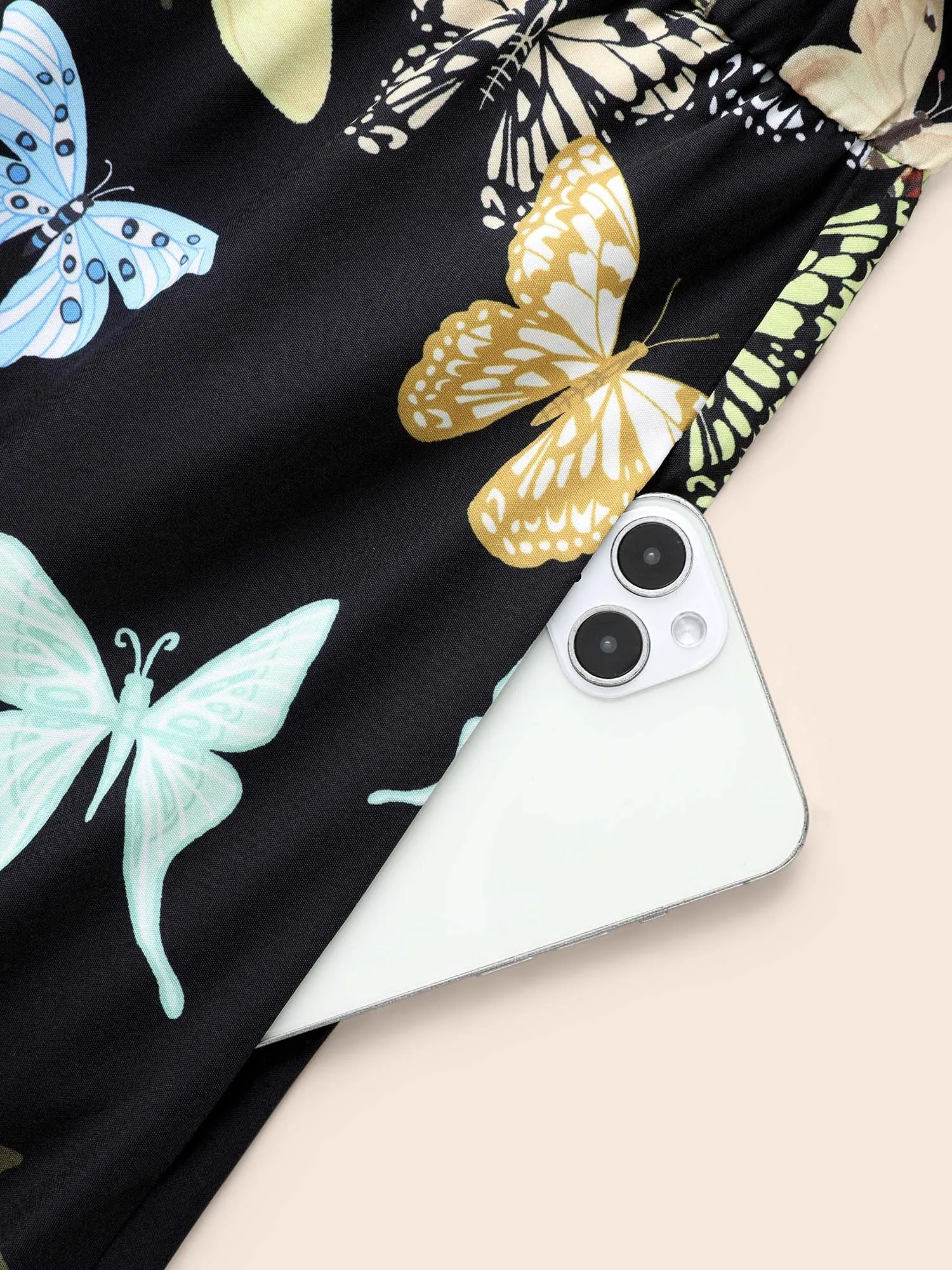 Butterfly Print Crew Neck Belted Dress sold by Bloomchic product image thumbnail 5