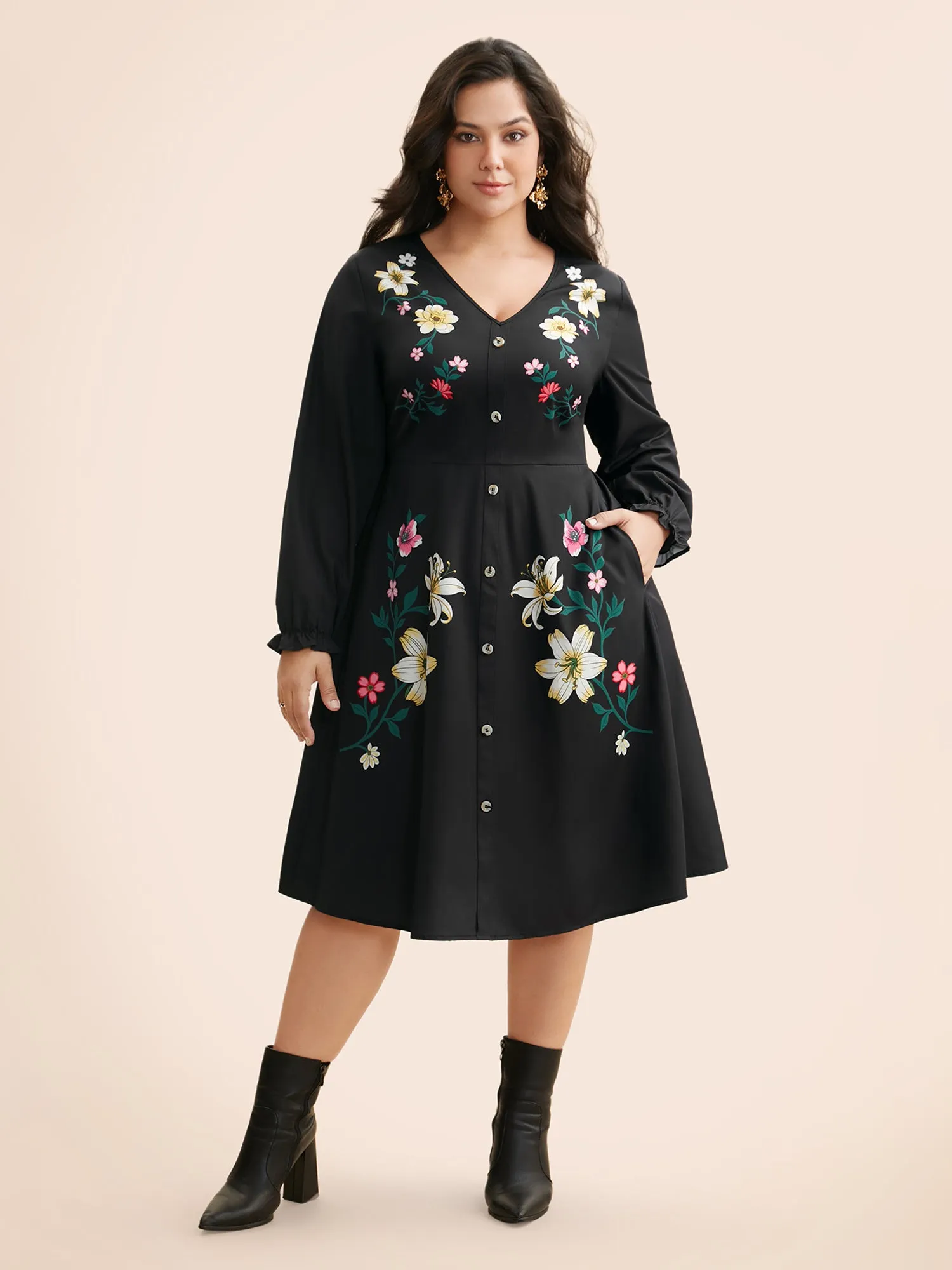 V Neck Floral Button Detail Dress sold by Bloomchic product image thumbnail 4
