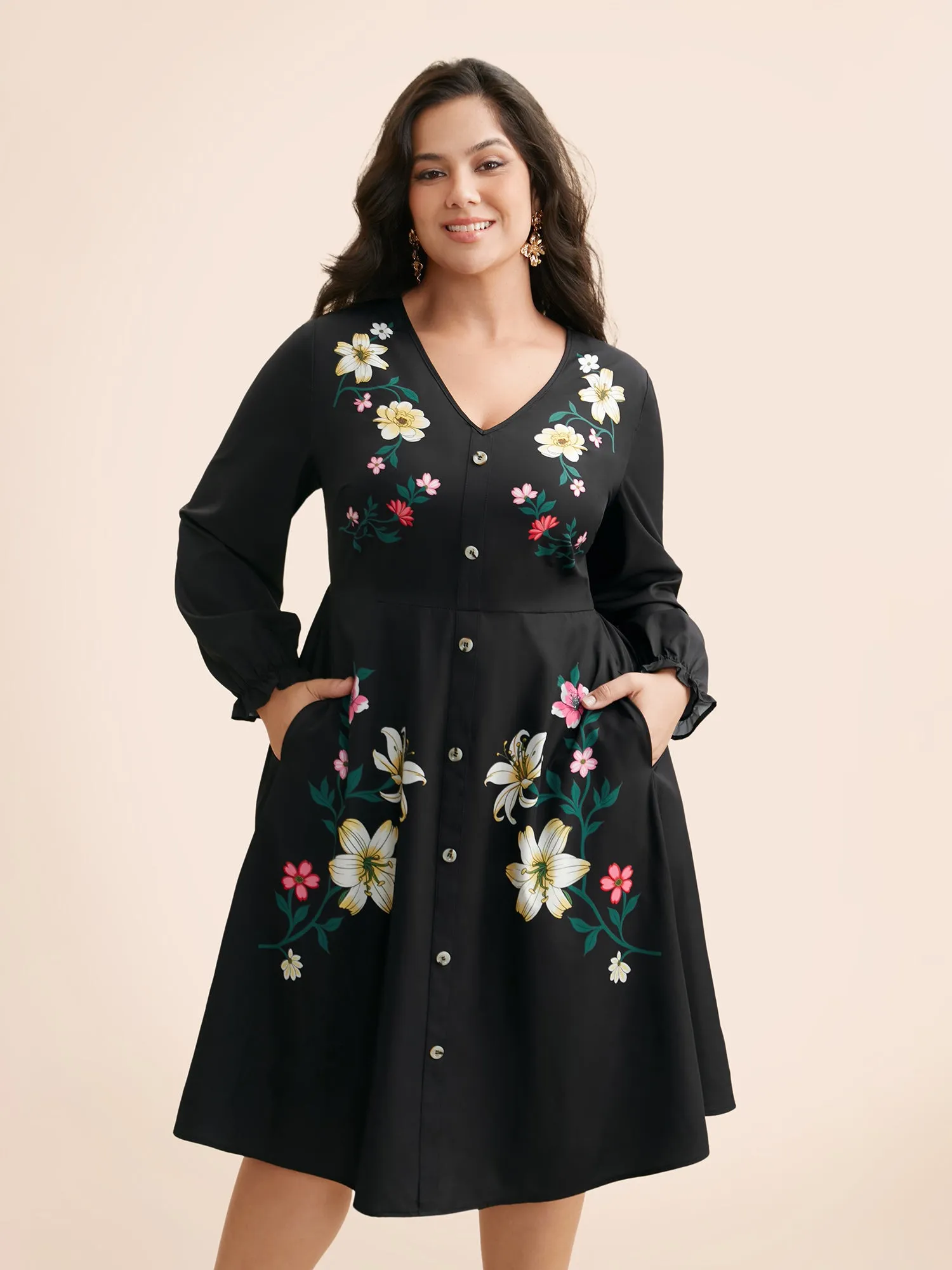 V Neck Floral Button Detail Dress sold by Bloomchic product image thumbnail 3
