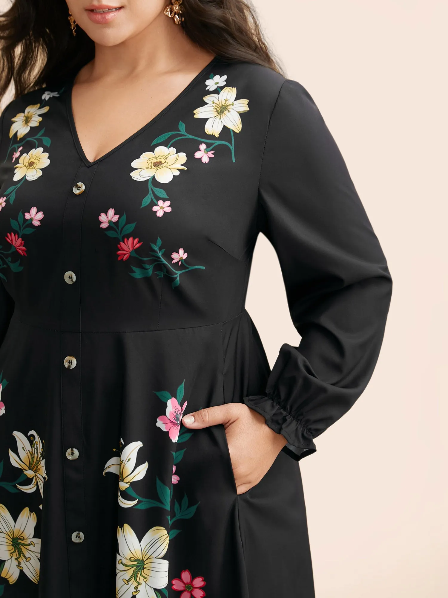 V Neck Floral Button Detail Dress sold by Bloomchic product image thumbnail 2