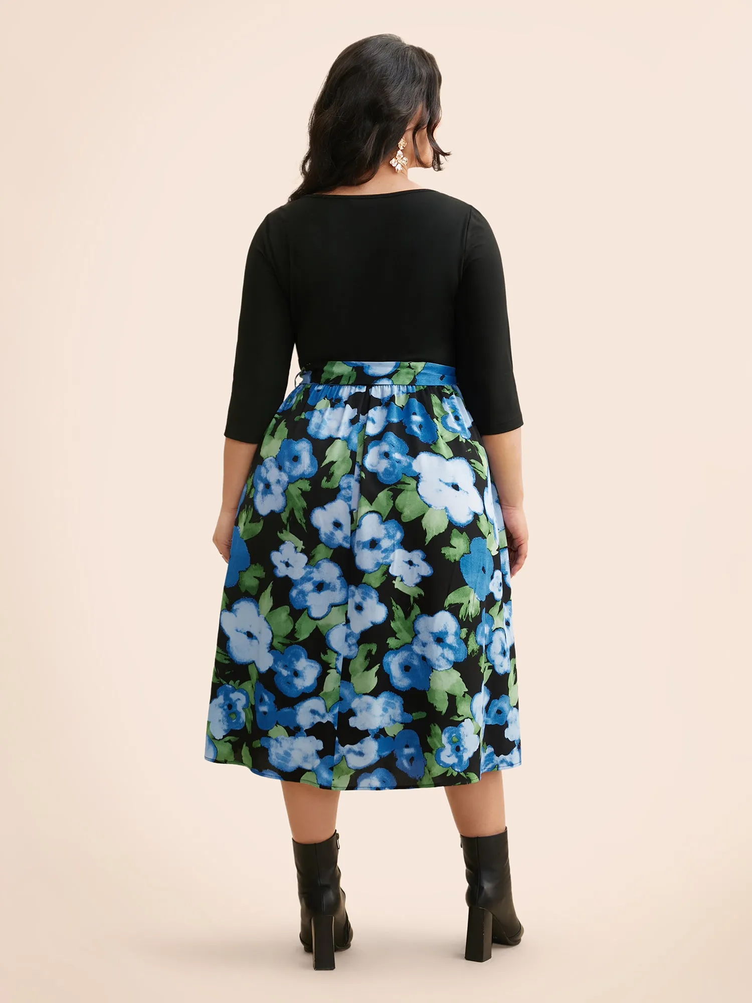 Round Neck Floral Patchwork Belted Dress sold by Bloomchic product image thumbnail 5