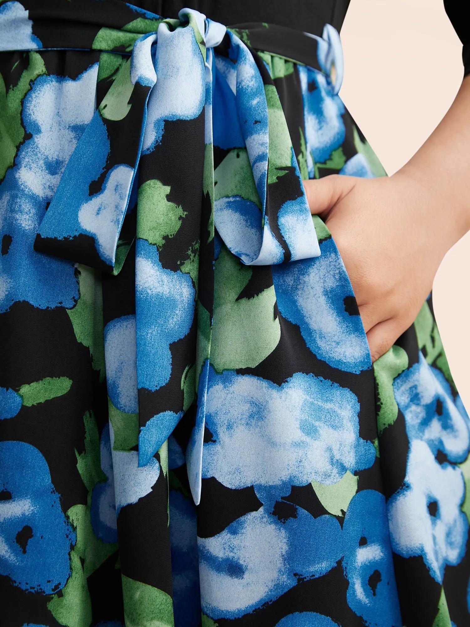 Round Neck Floral Patchwork Belted Dress sold by Bloomchic product image thumbnail 2