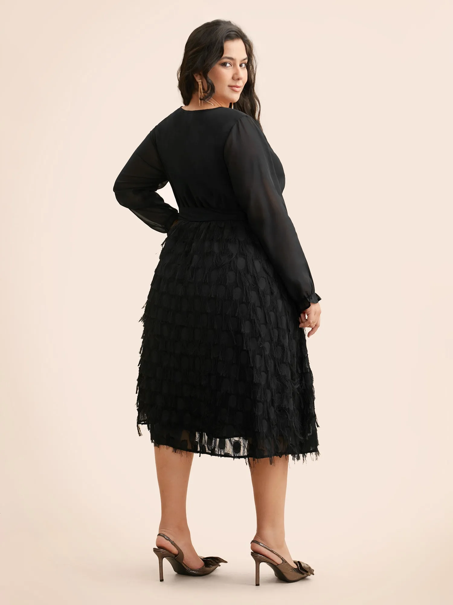 Texture Patchwork Tassel Trim Belted Dress sold by Bloomchic product image thumbnail 2