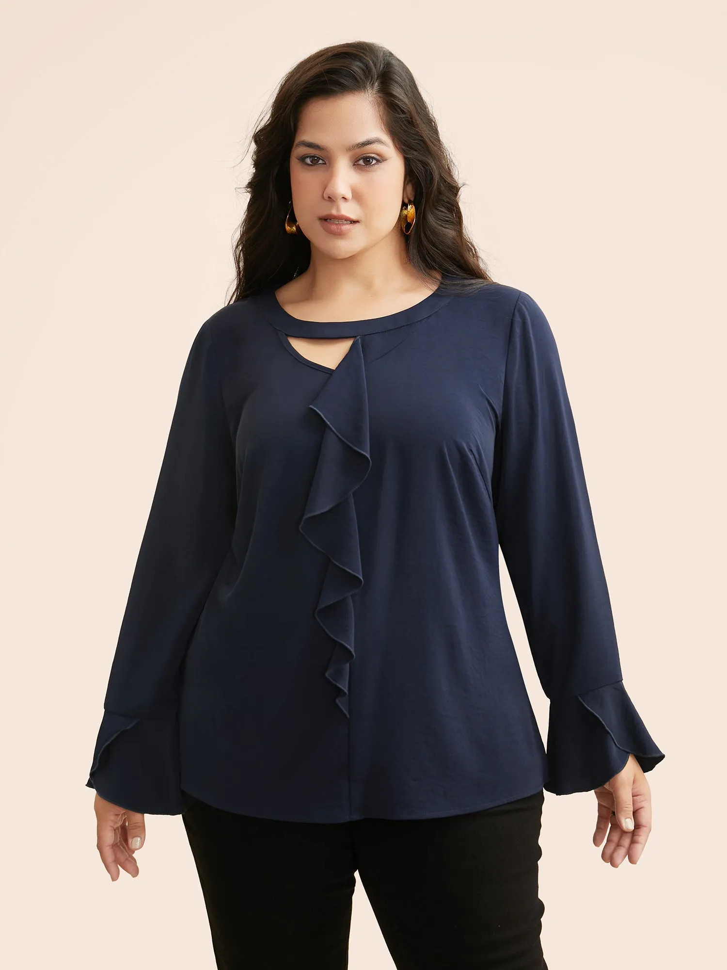 Solid Cut Out Ruffle Trim Blouse sold by Bloomchic product image thumbnail 3