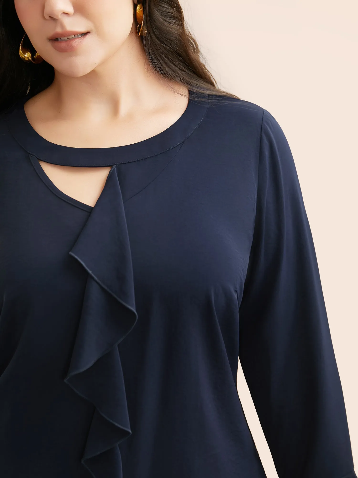 Solid Cut Out Ruffle Trim Blouse sold by Bloomchic product image thumbnail 5