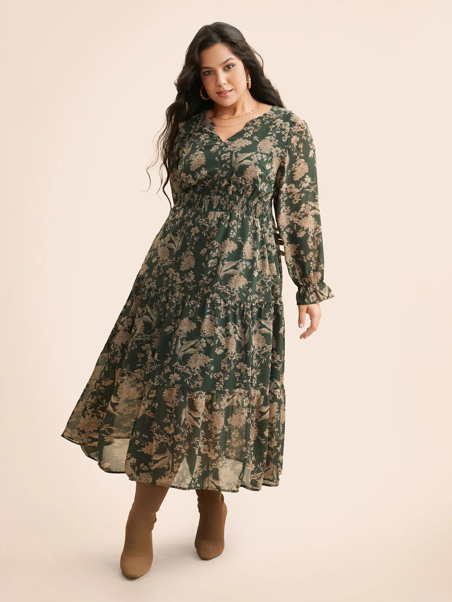 Floral Shirred Ruffles See Through Dress sold by Bloomchic product image thumbnail 4