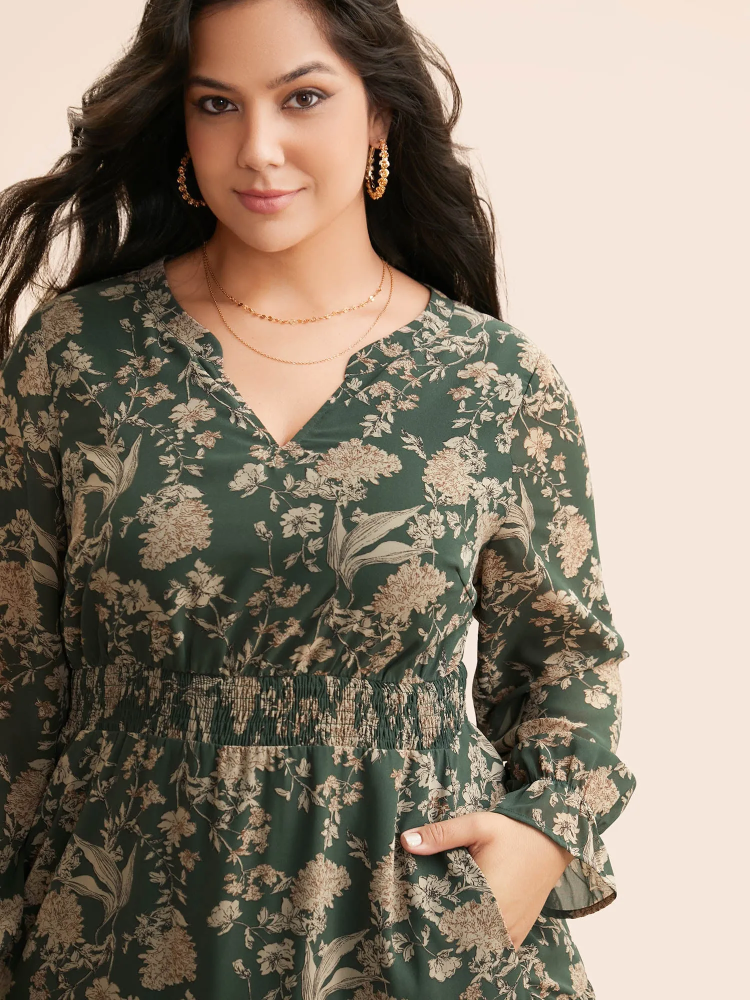 Floral Shirred Ruffles See Through Dress sold by Bloomchic product image thumbnail 2